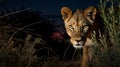 Moonlit Hunt: Stealthy Lion on the Prowl
