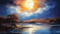 Moonlit Lake Painting: Dramatic Landscapes With Vibrant Airy Scenes