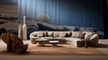 Moonlit Living Room: Dark Beige And Blue Grandiose Landscapes