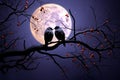 Moonlit love Silhouettes of birds perched under a romantic full moon Royalty Free Stock Photo