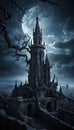 Moonlit Madness Haunting Castle Shadows, AI illustration