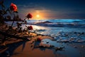 Moonlit melancholy Symbolic representation of love fading on the beach