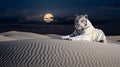 Moonlit Mirage: Ethereal Tiger in Sandy Dunes