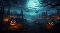 Moonlit Mischief: Halloween in the Pumpkin Patch. Generative ai