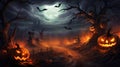 Moonlit Mischief: Halloween in the Pumpkin Patch. Generative ai