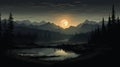 Moonlit Montana National Park: A Minimalist Performance Art Of Dark Landscape