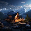 Moonlit mountain retreat Tent on heights, basking in nocturnal alpine serenity