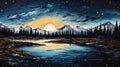 Moonlit Mountains: A Naturalistic Landscape Painting