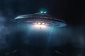 Moonlit mystery, Alien spaceship UFO cruises through the nighttime realm