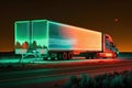 Truck on the highway at night with neon lights Royalty Free Stock Photo