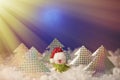 Moonlit night. Toy forest.Snowman in the snow Royalty Free Stock Photo