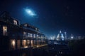 a moonlit night, with a view of the stars and creative lighting ideas on buildings