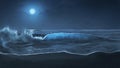 Moonlit ocean waves