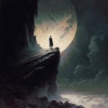 Moonlit Reverie: Enchanting Fantasy Landscape with a Lone figure - Generative AI