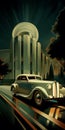 Moonlit Road: A Fusion Of Art Deco Futurism And Precise Architecture Paintings
