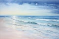 Moonlit Romance: Serene Beach Watercolor