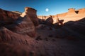 moonlit sandstone formations casting shadows