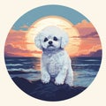 Moonlit Seascape: White Bichon Frise At Brighton Beach