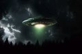Moonlit sighting, Alien spaceship UFO graces the night sky\'s canvas