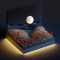 moonlit sky over a field of poppies, isometric low poly view AI generation