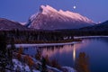 Moonlit sky over Mount Rundle with the Vermilion Lakes in the foreground in the Banff National Park, Alberta, Canada