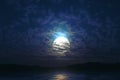 Moonlit sky over tranquil sea, with clouds adding mystical beauty