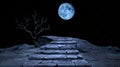 Moonlit stairs leading to a dark horizon under a full moon Royalty Free Stock Photo