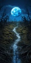 Moonlit Stream: A Surrealistic Post-apocalyptic Landscape Of Mystical Terrains