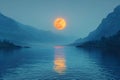 Concept Moonlit Tranquility, Mountains, Reflections Moonlit Tranquility Mountains and Reflections Royalty Free Stock Photo