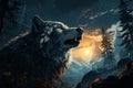 Moonlit wilderness, vector wolf howls beneath full moon in captivating stock art Royalty Free Stock Photo