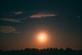 Moonrise Above Summer Forest park. Night Countryside Summer Starry Night Sky landscape