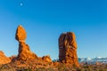 Moonrise at Balanced Rock Arches National Park Royalty Free Stock Photo