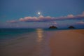 Moonrise at lanikai beach Royalty Free Stock Photo