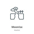 Moonrise outline vector icon. Thin line black moonrise icon, flat vector simple element illustration from editable weather concept Royalty Free Stock Photo