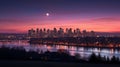 Moonrise Over the City Skyline Royalty Free Stock Photo