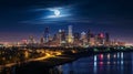Moonrise Over the City Skyline Royalty Free Stock Photo