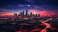 Moonrise Over the City Skyline Royalty Free Stock Photo
