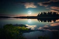 Moonrise over lake, landscape background, nature, landscapes Royalty Free Stock Photo