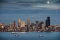 Moonrise Over Seattle, Washington.