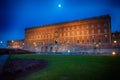 Moonrise over Swedish Royal Palace in Stockholm Royalty Free Stock Photo