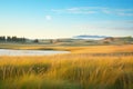 moonrise over tranquil, undisturbed grassland terrain