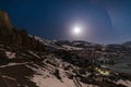 Moonrise in Winter spiti over village in himalayas - spiti valley Royalty Free Stock Photo