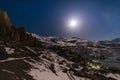 Moonrise in Winter spiti over village in himalayas - spiti valley Royalty Free Stock Photo