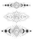 Moons phases in mystic sky. Mother moon, hand drawn pagan tattoo or sketch wicca moon goddess vector illustration set Royalty Free Stock Photo