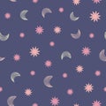 Moons and stars seamless vector bed time pattern