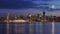 Moonset at downtown vancouver