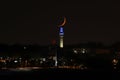 Moonset over Beyazit Tower, Istanbul, Turkey