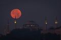 Moonset over Hagia Sophia, Istanbul, Turkey Royalty Free Stock Photo