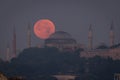 Moonset over Hagia Sophia, Istanbul, Turkey Royalty Free Stock Photo