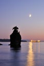 Moonset and siwash rock in Stanley Park